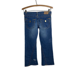 Boy's True Religion Classic Gold Stitch Flap Pocket Flare Leg Jeans Blue Size 10